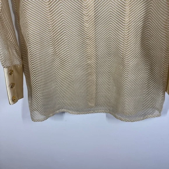Dominique Gold Satin Button Down Blouse with Chevron Pattern Long Sleeve Size 45 - Picture 10 of 11